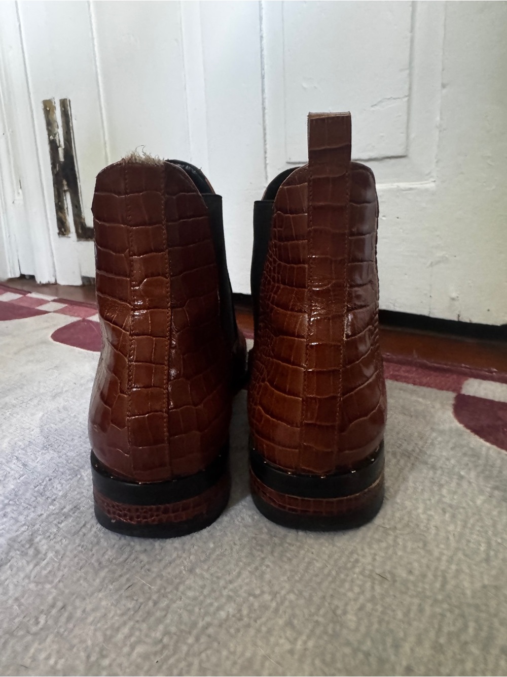 Freda Salvador Brown Croc Embossed Leather Chelsea Boots Pointed Toe 9 - Picture 10 of 10